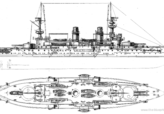 Боевой корабль NMF Gaulois 1914 [Battleship] - чертежи, габариты, рисунки